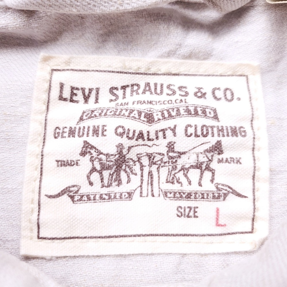 Levis Linen Blend Trucker Vest Women L Ivory Beige Stretch Sleeveless Soft Boho - Picture 3 of 11